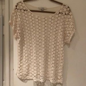 floral lace white short sleeve top large